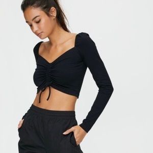 Aritzia Tna black Malibu cropped long sleeve top size Small